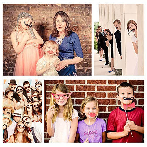 Party Props for Photo Booth Birthday Wedding Kids Adult Prom 58 Pcs, DIY Funny Ronwace Costumes with Mustache on a Stick, Hats, Glasses, Mouth, Bowler, Bowties