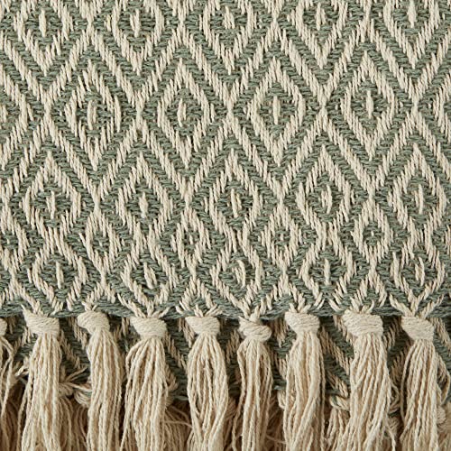 DII Rustic Farmhouse Double Diamond Woven Throw, 50x60, Artichoke Green - color: Artichoke Green