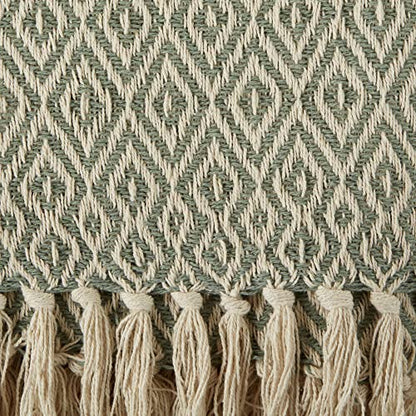 DII Rustic Farmhouse Double Diamond Woven Throw, 50x60, Artichoke Green - color: Artichoke Green
