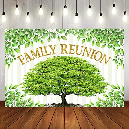 Family Reunion Backdrop, Family Tree Members Theme Photo Backdrop Vinyl 10x8ft Green Tree Family Gather Welcome Party Photography Backdrops Rod-Pocket Props, BJLSGU97 - size: 10x8ft