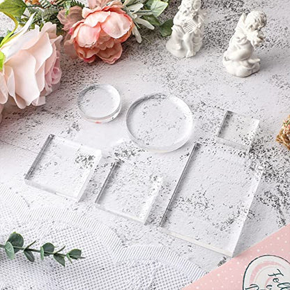 Amyhill 6 Pcs Acrylic Blocks Wedding Flat Lay Props Acrylic Styling Photography Clear Stamp Display Block Set Props Wedding for Scrapbooking Crafts(Square, Round) - style: Square, Round