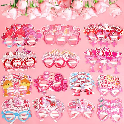 HOWAF 28pcs Galentines Paper Glasses, Happy Galentine’s Day Photo Booth Props Eyeglasses for Girls Ladies Valentines Day Party Decoration, Pink Galentines Day Eyewear for Girls Bride To Be Supplies