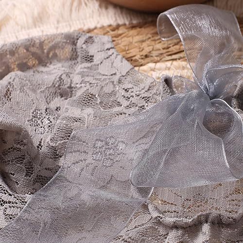 Baby Photography Props Outfit Lace Rompers Newborn Girl Photo Shoot Outfits Flower Headband Princess Costume - color: Grey C