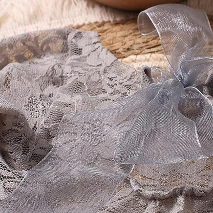 Baby Photography Props Outfit Lace Rompers Newborn Girl Photo Shoot Outfits Flower Headband Princess Costume - color: Grey C