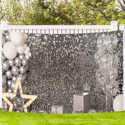 6×4FT Silver Sequin Glitter Star Balloon Box Photo Backdrop Happy Birthday Shimmer Wall Photography Background Baby Shower Newborn Celebration Party Banner Decoration Supplies Polyester - size: 6x4FT