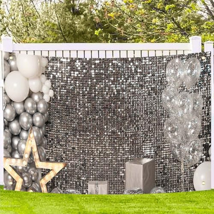 6×4FT Silver Sequin Glitter Star Balloon Box Photo Backdrop Happy Birthday Shimmer Wall Photography Background Baby Shower Newborn Celebration Party Banner Decoration Supplies Polyester - size: 6x4FT