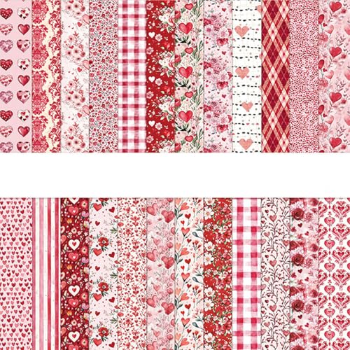 6in Red Flowers Scrapbook Paper Pad - 24 Sheets Double Sided Valentine Aesthetic Patterns for Photos Album Journals Decoupage Card Making DIY Crafts Anniversary Gifts Wrapping Material - color: Romantic love