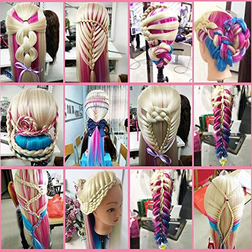 Beauty Star 29" Colorful Mannequin Head with 100% Syntheic Hair, Doll Head for Hair Styling and Braiding Practice, Professional Bride Cosmetology Training Manikin Head with Clamp Stand Updo Kit - color: Colorful