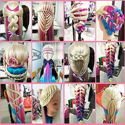 Beauty Star 29" Colorful Mannequin Head with 100% Syntheic Hair, Doll Head for Hair Styling and Braiding Practice, Professional Bride Cosmetology Training Manikin Head with Clamp Stand Updo Kit - color: Colorful