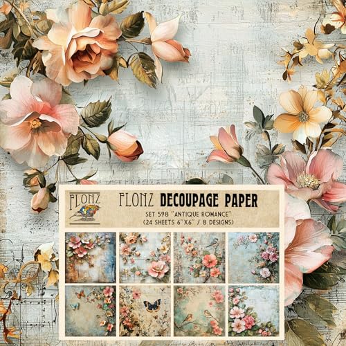 Decoupage Paper Pack (24 Sheets 6"x6") Antique Romance: Delicate Pastel Florals and Textured Backdrops for Timeless Crafting Projects # Vintage Styled Paper for Craft and Scrapbooking - color: FortySeven