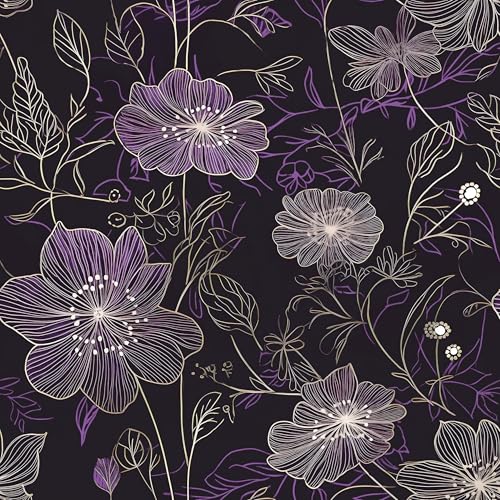 Laatse Purple Floral Wallpaper Peel and Stick Boho Wallpaper Dark Floral Contact Paper Waterproof Self Adhesive Vintage Botanical Wall Paper for Bedroom Walls Cabinet Decor 17.5“x393” - color: Black/Puple, size: 17.5" x 393"