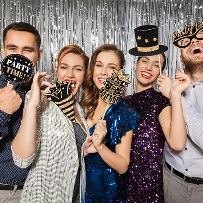 cobee 36 Pack Birthday Photo Booth Props Kit, Happy Birthday Party Favors Selfie Supplies Funny Bday Photobooth Prop with Sign Decorations for Wedding Holiday Christmas New Year, Gold-Black