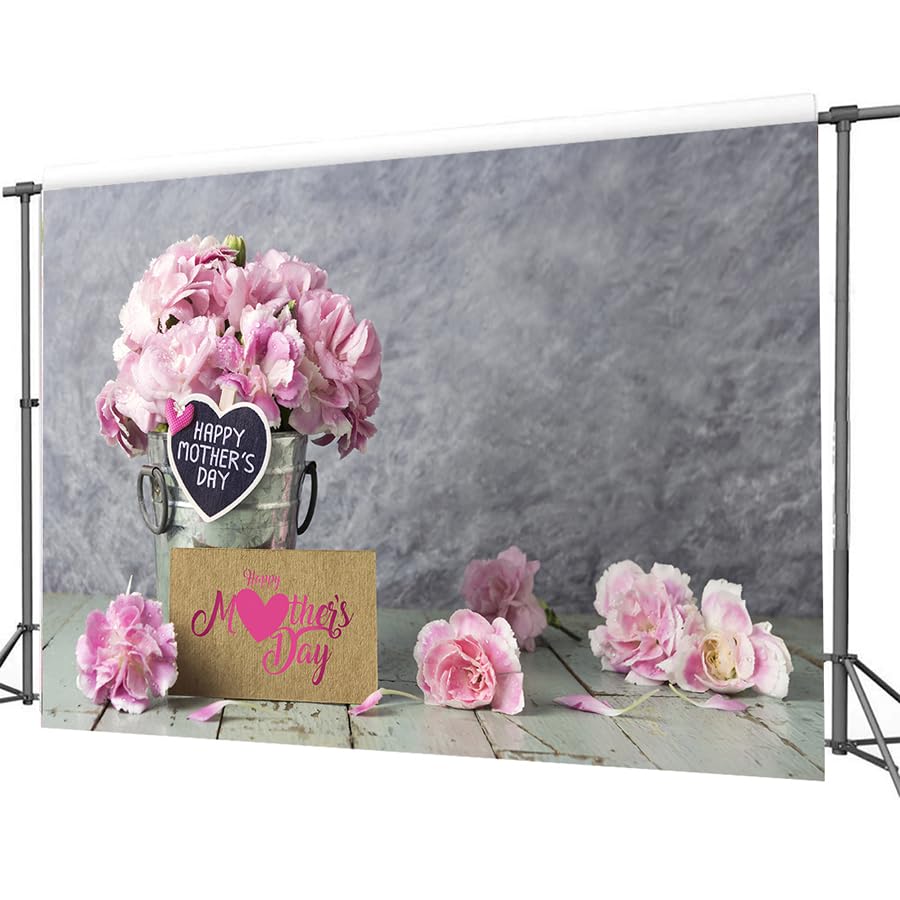CYLYH10x8ft Happy Mother's Day Backdrops Pink Carnation Background Wood Floor Backgrounds Gray Abstract Background Mother's Party Bridal Shower Party Decor D524 - size: 10x8ft