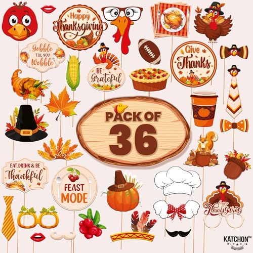 KatchOn, Happy Thanksgiving Photo Booth Props - Pack of 36 | Props for Thanksgiving Party Decorations | Fall Selfie Props, Fall Festival Decorations Indoor - color: Multi Color