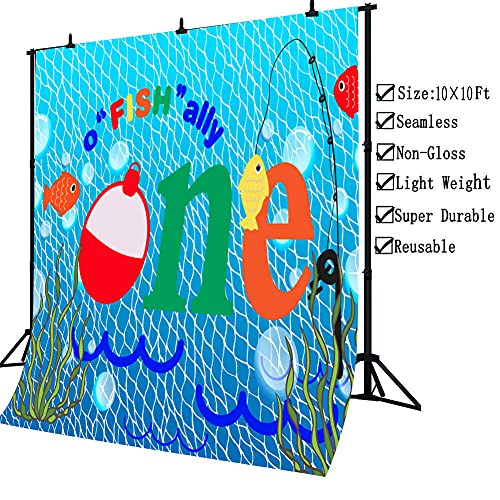 Gone Fishing 1st Birthday Party Customized Photography Backdrop, 8x8FT, O Fish Ally Blue Fishing Nets Bubbles Background, Photo Booth Studio Props BJYYLU358 - size: vinyl-8x8ft