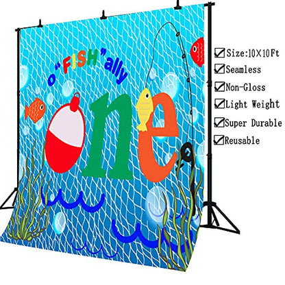 Gone Fishing 1st Birthday Party Customized Photography Backdrop, 8x8FT, O Fish Ally Blue Fishing Nets Bubbles Background, Photo Booth Studio Props BJYYLU358 - size: vinyl-8x8ft
