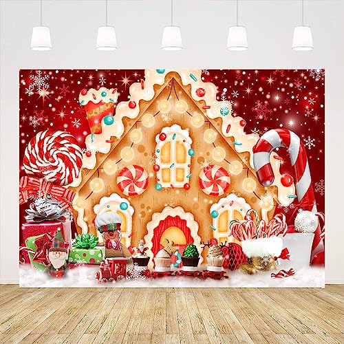 Ticuenicoa 6x4ft Christmas Gingerbread House Backdrop for Photography Winter Merry Xmas Snow Scene Lollipop Red Candyland Background Santa Baby Shower Birthday Party Decorations Photo Studio Props - size: 6x4ft