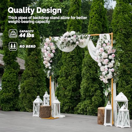 ShowMaven Backdrop Stand, 8x10 ft Adjustable Photo Backdrop Stand Kit, Heavy Duty Background Stand with Steel Base for Photography, Baby Shower, Birthday Parties, Wedding (Golden) - color: Golden