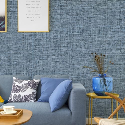 Blue Gray Grasscloth Peel and Stick Wallpaper 17.3"x480" Faux Linen Textured Contact Paper Removable Self Adhesive Vinyl Wallpaper for Bedroom Bathroom Kitchen Cabinets - color: Blue/Gray, size: 17.3" x 480"