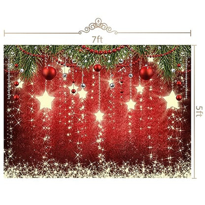 7x5ft Red Christmas Backdrop Sparkling Stars Christmas Backdrops for Pictures Glittering Stars New Year Photography Backdrop for Party Decorations - size: 7x5ft