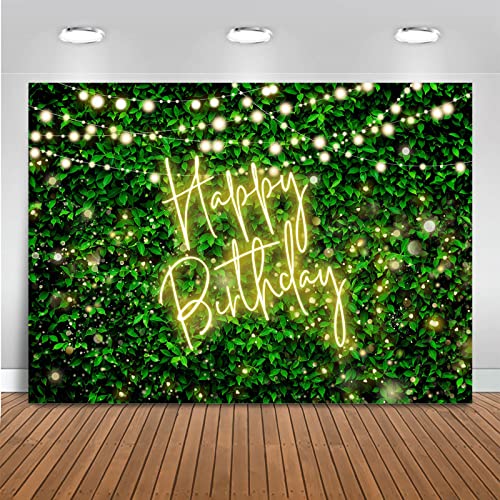 Mocsicka Green Leaves Happy Birthday Backdrop Jungle Safari Party Backdrops Birthday Decorations Nature Green Rustic Lawn Leaves Photography Background Photo Studio Props (Yellow, 7x5ft (82x60 inch)) - color: Yellow, size: 7x5ft (82x60 inch)