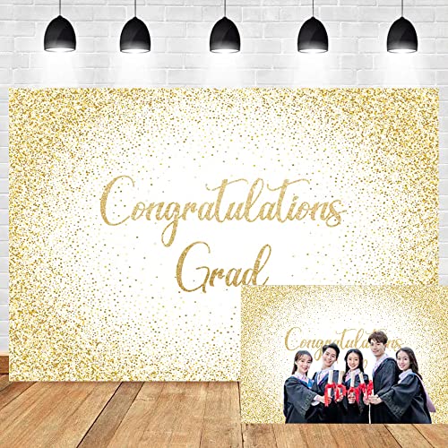 Graduation Backdrop White and Gold Glitter Congrats Grad Backdrop Banner Class of 2026 Photo Backdrops School College Congratulations Graduation Party Decoration Photography Background 12x8ft - color: White Gold, size: 12x8ft
