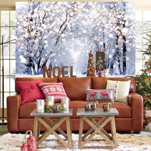 Winter Scene Backdrops 8x6 FT Wonderland Snowflake Photography Background Bokeh Glitter White Snow Forest Christmas Party Backdrop Dec Tree Landscape Kids Photobooth Photo Studio Props - color: White-Road, size: 8x6 FT