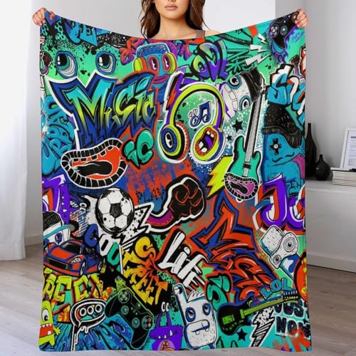 Graffiti Brick Wall Throw Blanket Urban Street Art Stones Spray Paint Tagger Underground Themed Blanket for Sofa Bed Couch Chair Or Dorm 30"x40" - color: Style-5, size: 30"x40"