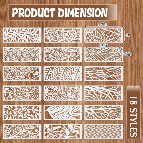 18 Pcs Stencils for Crafts, 4" x 11.8" Floral Branch Leaf Texture Background Layering Stencils, Reusable Plastic Tree Cake Decorating Templates for Baking DIY Wood Wall Furniture Canvas Scrapbook