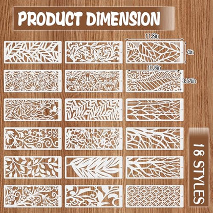 18 Pcs Stencils for Crafts, 4" x 11.8" Floral Branch Leaf Texture Background Layering Stencils, Reusable Plastic Tree Cake Decorating Templates for Baking DIY Wood Wall Furniture Canvas Scrapbook