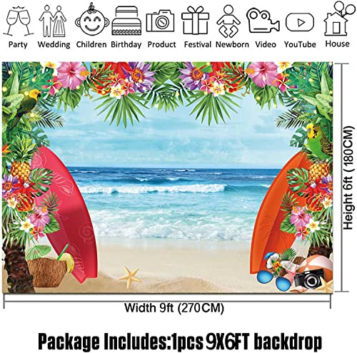 9x6ft Summer Tropical Beach Theme Photo Background Beach Conch Hawaii Blue Sea Flower Children Birthday Luau Party Photography Backdrop Cake Table Decor Supplies - size: 9X6 FT