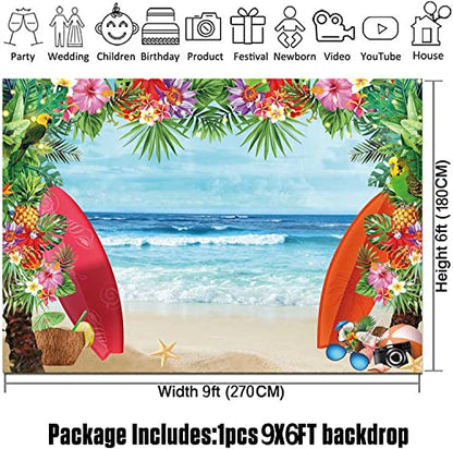 9x6ft Summer Tropical Beach Theme Photo Background Beach Conch Hawaii Blue Sea Flower Children Birthday Luau Party Photography Backdrop Cake Table Decor Supplies - size: 9X6 FT