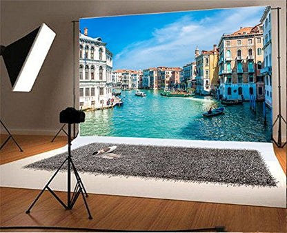 AOFOTO 12x8ft Italy Venice Photography Backdrop Water City Streetscape Italian Themed Party Decorations Background for Restaurant Canal Gondolas European Trip Birthday Portrait Photoshoot Props - size: 12x8ft