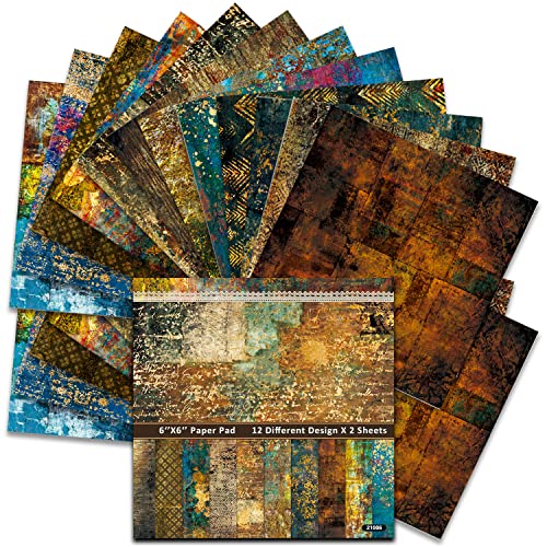 BLEDS Scrapbook Paper 160gsm, 24 Sheets Vintage Craft Scrapbooking Paper Pad 6x6 Single-Side Printing Junk Journal Cardstock Paper Supplies for Card Making Decorative Background Art Album (21006) - color: 6x6 21006