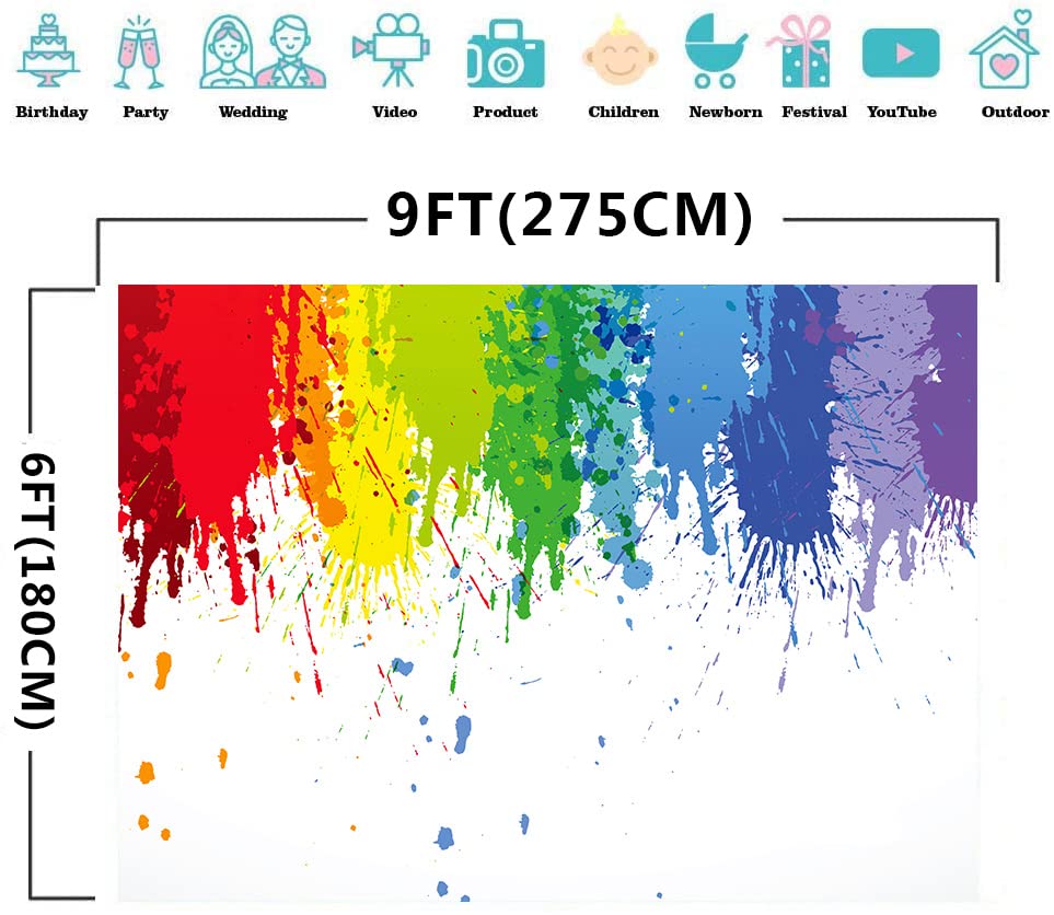 Paint Splash Party Backdrop Colorful Painting Art Photo Background MEETSIOY Abstract Oil Painting Studio Props Banner Birthday Party Supplies Photography Backdrop 9x6ft BJZSMT20 - size: 9x6ft