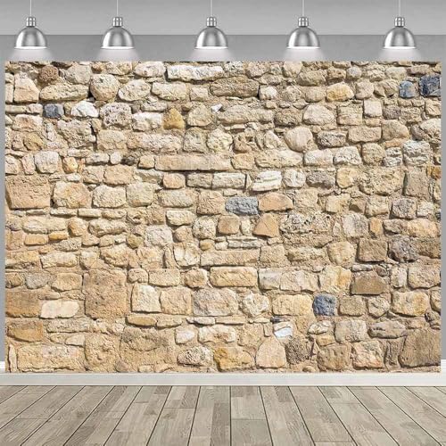 8x6FT Vintage Brick Stone Wall Photography Backdrop Newborn Birthday Portrait Photoshoot Home Decor Rock Background Party Banner Video Booth Studio Photo Props Supplies - size: 8X6FT