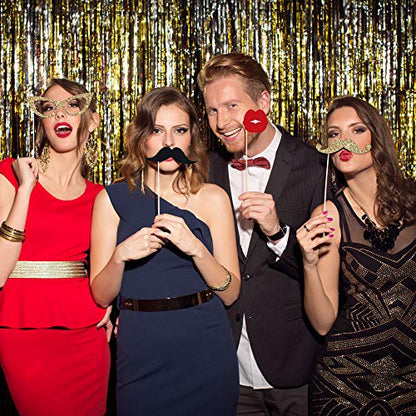 Fully Assembled Hollywood Photo Booth Props - Set of 27 - Black Gold Red Selfie Signs - Movie Night Themed Party Supplies & Decorations - Cute Oscars Designs with Real Glitter - Did We Mention No DIY - size: 27 Pieces