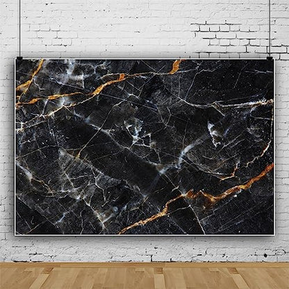 Laeacco 10x8ft Marble Texture Backdrop Black and Gold Marble Stone Texture Golden Cracks Photography Background for Man Woman Birthday Party Supplies Cake Table Decoration Banner Photo Booth Props - size: 10x8ft