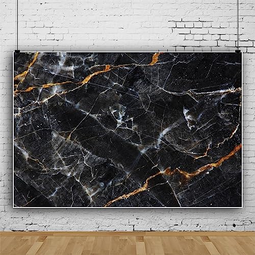 Laeacco 7x5ft Marble Texture Backdrop Black and Gold Marble Stone Texture Golden Cracks Photography Background for Man Woman Birthday Party Supplies Cake Table Decoration Banner Photo Booth Props - size: 7x5ft
