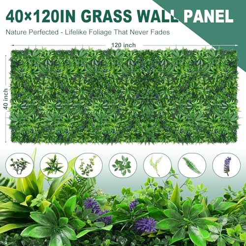 Yangrass Greenery Grass Wall Panels, 40"x120" (33.33 sqft) Artificial Outdoor Ivy Privacy Fence Screen, UV-Anti Faux Boxwood Roll Grass Wall Panels for Garden Patio Balcony Decor - color: Money Tree Leaves, size: 40x120 in 1pcs