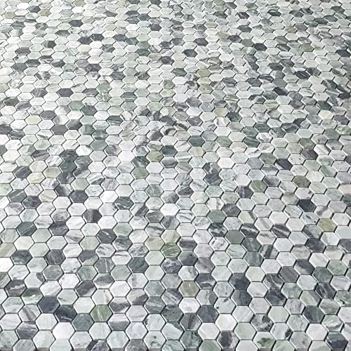 Stone Center Online Sagano Vibrant Green Marble 1 inch Hexagon Mosaic Tile Honed Kitchen Bath Wall Floor Backsplash Shower (1 Sheet)
