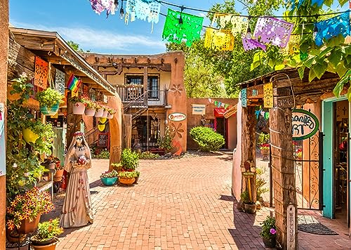 BELECO 20x10ft Fabric New Mexico Old Town Street Backdrop Vintage Shops Restaurants Colorful Paper Flags Mexican Fiesta Background Day of The Dead Backdrop Mexican Theme Party Decorations Photo Props - size: 20x10FT