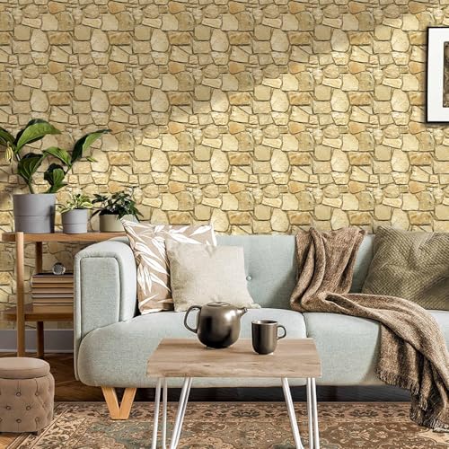 COMSTICKC 3D Faux Stone Wall Panel Peel and Stick Wall Covering, 10 Pcs of 12"X12", Ultra-Light Thin PVC Rock Adhesive Fake Stone Wall Stickers Backsplash Interior Decor, Brown - color: Brown-2