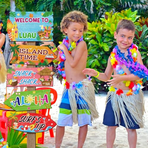 20 Pieces Luau Party Decorations Hawaiian Party Welcome Sign Summer Tropical Party Direction Signs for Fiesta Hawaiian Luau Tiki Themed Birthday Wedding Party Supplies with 2 Sheet Stickers - style: Luau