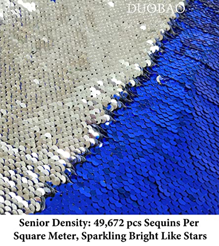 DUOBAO Reversible Sequin Fabric 5MM 15ft (5 Yards) Ombre Silver to Royal Blue Shimmer Fabric for Party Decor, Tablecloth, Backdrop, DIY Sewing, Mermaid Scale Texture - color: Silver to Royal Blue, size: 5 Yards