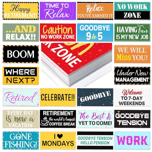 Beeveer 24 Designs Retirement Photo Booth Props Double Sided 11.02 x 5.51'' Photo Booth Props for Retirement Party Supplies Decorations DIY Water Proof Selfie Signs PVC Printing Party Favors - color: Colorful, style: Retire