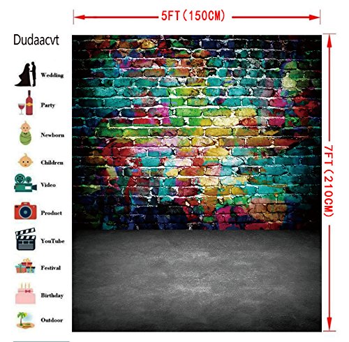 Graffiti Photography Backdrop, 5x7 ft Colorful Brick Wall Vintage Cement Floor Backdrop for Studio Props Photo Background - size: 5x7ft