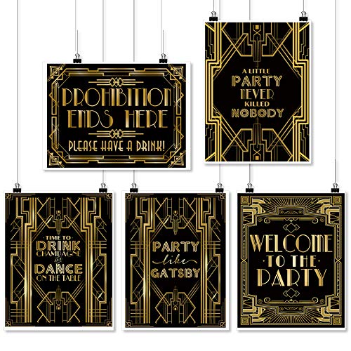 Roaring 20s Poster Photo Booth Props Sign 16x12inch A3 5-Pack - color: 5-in-set