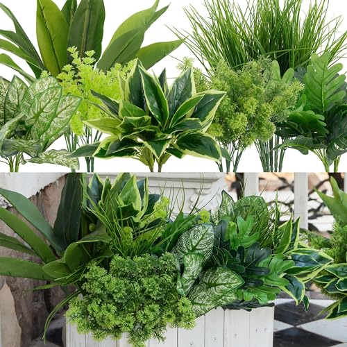 18Pcs Outdoor Artificial Boxwood UV Resistant Fake Stems Plants, Faux Plastic Greenery for Indoor Outside Hanging Plants Garden Porch Window Box Home Wedding Farmhouse Décor - color: Greenry-2