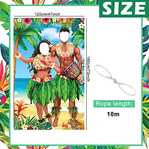 Tudomro 6 x 4 ft Hawaiian Photo Props Banner Tropical Luau Tiki Couple Door Banner Aloha Party Decorations Fabric Luau Photo Booth Background Aloha Tiki Backdrop for Beach Party - style: Hawaii